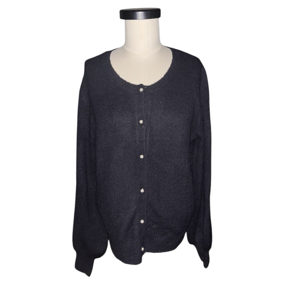 J. Crew Black Puff Sleeve Extra Soft Cardigan Sweater